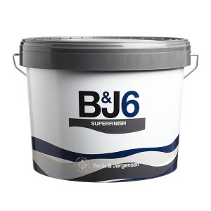 Bøtte med gråt låg og håndtag, mærket "B&J6 SUPERFINISH" og "Beck & Jørgensen", står på en hvid baggrund.